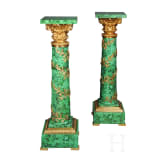 A pair of gilt-bronze mounted column pedestals with malachite painting, probably French, 20th century