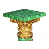 A pair of gilt-bronze mounted column pedestals with malachite painting, probably French, 20th century
