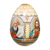 A large porcelain Easter egg showing Godfather and the Deisis, Russia, 20th century