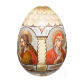 A large porcelain Easter egg showing Godfather and the Deisis, Russia, 20th century