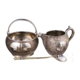 Niello-Sahnegie&szlig;er, Zuckerdose und L&ouml;ffel, Russland, Moskau, 1884- 1893