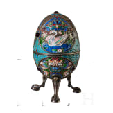 Gro&szlig;es Cloisonn&eacute;-Email-Ei mit Schw&auml;nen, 2. H&auml;lfte des 20. Jhdts.