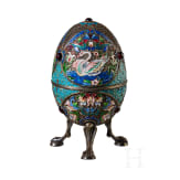 Gro&szlig;es Cloisonn&eacute;-Email-Ei mit Schw&auml;nen, 2. H&auml;lfte des 20. Jhdts.