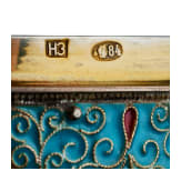Gro&szlig;es Cloisonn&eacute;-Email-Ei mit Schw&auml;nen, 2. H&auml;lfte des 20. Jhdts.