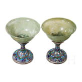 Zwei Nephrit-Schalen auf Cloisonn&eacute;-Email F&uuml;&szlig;en, Russland, 2. H&auml;lfte des 20. Jhdts.