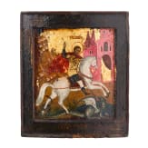 An icon showing Saint George and the dragon, Russia, 20th century, panel circa 1700