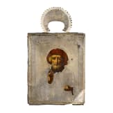 An icon showing Saint Nicholas of Myra with silverokald, Russia, Moscow, A. E. Kuznetsov, 1891.