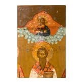 A Russian icon showing the three Hierarchs of Orthodoxy Sts. Basil the Great, Gregory the Theologian and John Chrysostom, 19th century