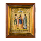 A small icon showing Saints Samon, Guri and Aviv with kiot, Russia, circa 1900