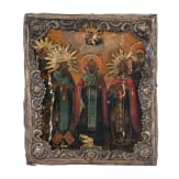 A small icon showing five Saints with basma, Russia, early 19th century