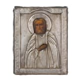 An icon showing Saint Seraphim of Sarov with silver oklad, Russia, after 1903 (icon), 1903-1908 (oklad)
