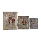 Three small icons with silver oklad: Mother of God of Kazan, 1896-1908 (two) / Saint Mitrophan of Voronezh, St. Peterburg, 1833
