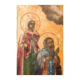 Two Russian icons: a feast icon and an icon with four Saints and Christ Pantokrator, late 19th century