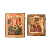 Two Russian icons: the Mother of God of Passion and the Transfiguration of Christ, 19th/20th century