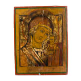 Three icons showing the Kazanskaya Mother of God, Christ Pantokrator and Saint Apostles Peter and Paul, Russia, late 19th century