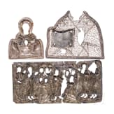 Three silver oklad fragments: Silver filigree fragment of a Saint, Silver filigree fragment of the Mother of God of the Sign and silver-gilt fragment of feast icon, Russia, 19th century