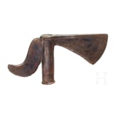 A bronze axe with curved neck, serrated at the bottom, Luristan, late 3rd millennium B.C.