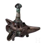 Oil lamp with long spout, small oil lamp with three spouts, bowl with inscription and animal depictions, late Seljuk to early Ottoman, 14th&ndash;15th century
