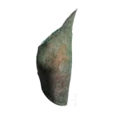 A Greek greave in bronze, anatomically formed, 5th century B.C.