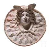 A painted terracotta tondo, Gorgoneion, Magna Graecia, Canosa, 3rd century B.C.