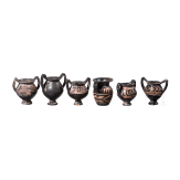 18 miniature vessels made of black glazed pottery, southern Italy, 4th &ndash; 3rd century B.C.