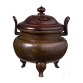 Bronzener Weihrauchbrenner (Ding) mit feinen Gold- und Silbereinlagen, China, 17./18. Jh.