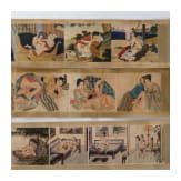 Drei Shunga-Rollen und erotischer Keramikk&uuml;rbis, China, Anfang 20. Jhdt.