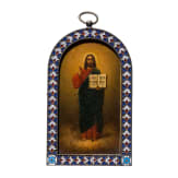 A Russian icon showing Christ Pantocrator with silver and cloisonn&eacute; enamel basma, Moscow, Pavel Ovchinnikov, 1896-1908