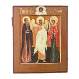 An icon showing the Guardian Angel and two Saints, Russia, 20th century