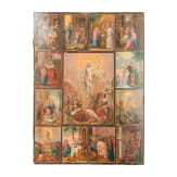 A large Russian icon showing the Resurrection of Christ and twelve feasts, late 19th century