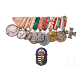 A nine-piece medal bar and a Hungarian badge