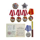 A group of six Russian orders and one medal, complete with award booklet, circa 1943