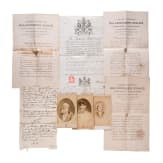 Three certificates of merit for the Order of St. Vladimir, 4th Class, and the Order of St. Anne, 2nd and 3rd Class, along with three portrait photographs, from Russia, 1867 to 1883