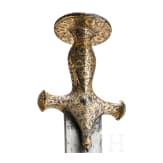 An Indian gold damascened tulwar with fine scabbard, circa 1800