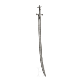 An Indian Tulwar with silver damscened hit and damascus blade, ca. 1800