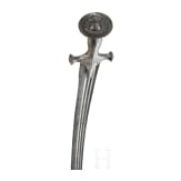 An Indian Tulwar with silver damscened hit and damascus blade, ca. 1800