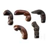 Five Indonesian keris handles, Sumatra/Java/Sulawesi/Sumbawa, 19th/20th century