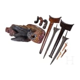 A small collection of Kris blades and parts, Sumatra et al., Indonesia, probably 1st half of the 20th century