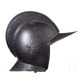 A blackened German burgonet, circa 1600
