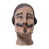 A French male doll head for an armour made of wood, 19th century.