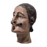 A French male doll head for an armour made of wood, 19th century.
