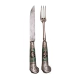 A Saxon set of silver travel cutlery with enamelled handles, dated 1683