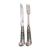 A Saxon set of silver travel cutlery with enamelled handles, dated 1683