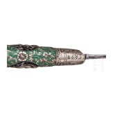 A Saxon set of silver travel cutlery with enamelled handles, dated 1683