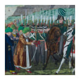 Kolorierter Stich mit Osmanen und Russen vor einer Festung, 1. H&auml;lfte 19. Jhdt.