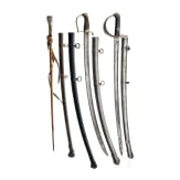 A small collection of edged weapons and scabbards