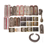 Six belt buckles and cloth insignia