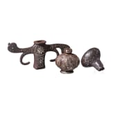 Two German/Italian iron pommels and a guard, 17th/18th century
