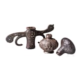 Two German/Italian iron pommels and a guard, 17th/18th century