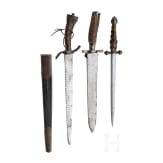 Two German hunding hangers and one dagger, 19th century